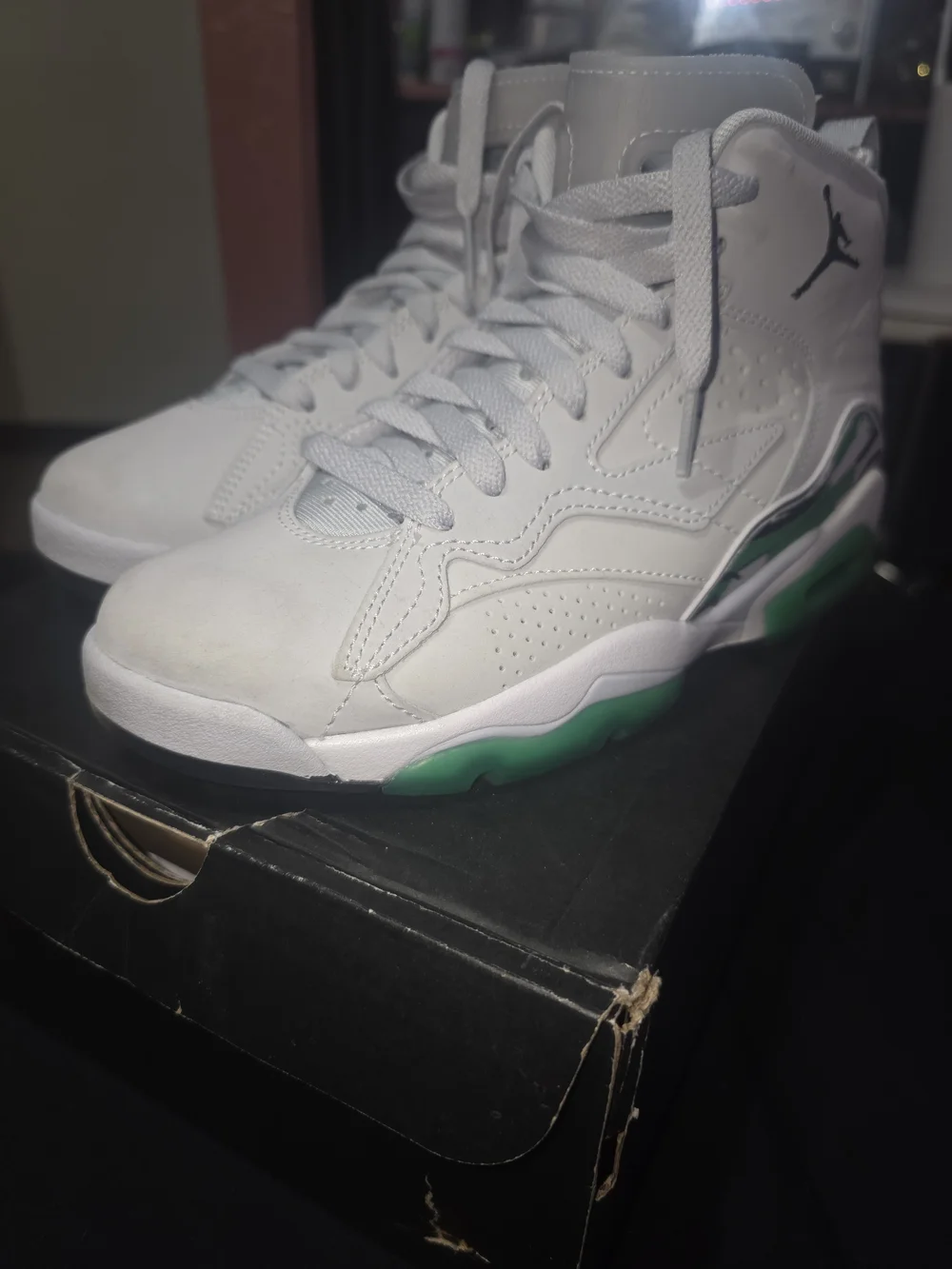 Jordan Kids White High-Top Sneakers with Green Accents